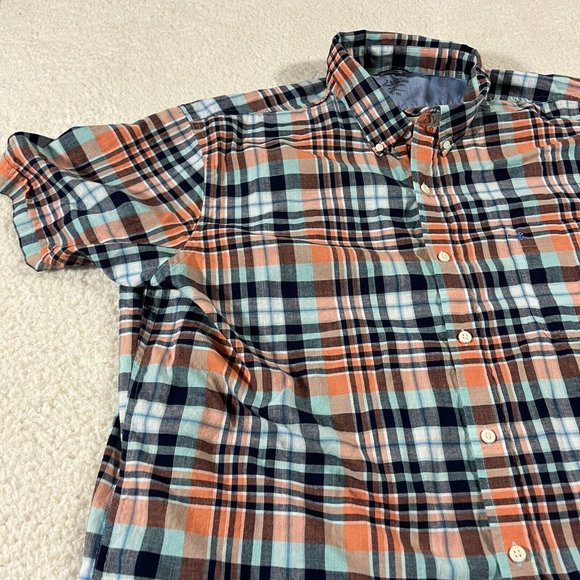 Izod Saltwater Shirt Mens XXL Relaxed Classic Button Up Orange Plaid - Picture 4 of 10